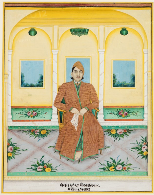 Portrait of Ganadhar Prasad, 1881. Northwestern India, Rajasthan, Rajput Kingdom of Alwar. Opaque watercolor and gold on cotton cloth; 47.6 x 37.5 cm (18 3/4 x 14 3/4 in.).