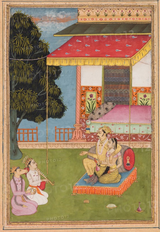 A page from a Ragamala series: Sri Raga, 1695. Nasiruddin (Indian). Color on paper; page: 27 x 18.4 cm (10 5/8 x 7 1/4 in.); miniature: 15 x 10 cm (5 7/8 x 3 15/16 in.).