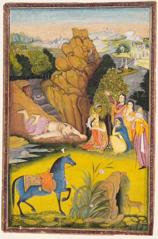 Shirin and Farhad, c. 1810. Attributed to Amar Das Bhatti (Indian, active 1800s), background by Dana Bhatti (Indian, active 1800s). Color on paper; page: 29.8 x 19.6 cm (11 3/4 x 7 11/16 in.); miniature: 28.6 x 17.8 cm (11 1/4 x 7 in.).
