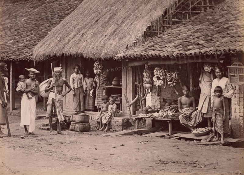 Fruitsellers, c. 1880. Scowen & Co. (British, active Ceylon, 1876-1895). Albumen print from glass plate negative; image: 20 x 27.2 cm (7 7/8 x 10 11/16 in.); paper: 20 x 27.2 cm (7 7/8 x 10 11/16 in.); mounted: 23.1 x 30.3 cm (9 1/8 x 11 15/16 in.).