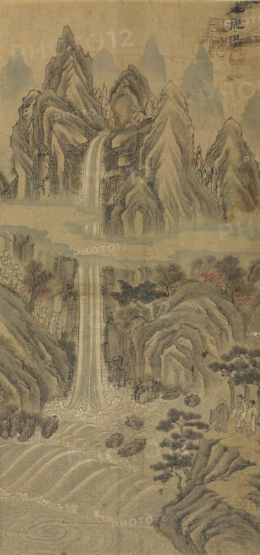 Nine-Dragon Falls, late 1800s. Han Unpyeong (Korean). Ink and color on paper; overall: 71 x 40.7 cm (27 15/16 x 16 in.); painting only: 59.4 x 28.2 cm (23 3/8 x 11 1/8 in.).