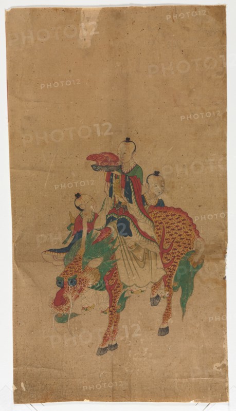 Daoist Immortal on a Kilin and Two Attendants, 1392-1910. Sa Lin Pun (Korean). Ink and color on paper; painting only: 52.9 x 28.7 cm (20 13/16 x 11 5/16 in.); overall: 61 x 38 cm (24 x 14 15/16 in.).