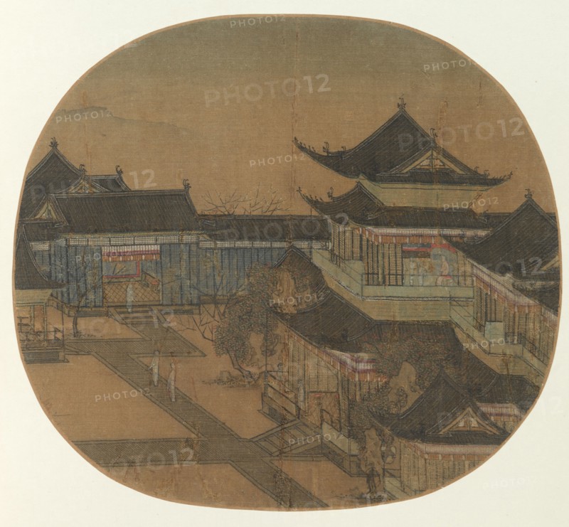 A Palace, 1271-1368. China, Yuan dynasty (1271-1368). Album leaf, ink and color on silk; diameter: 26.2 cm (10 5/16 in.).