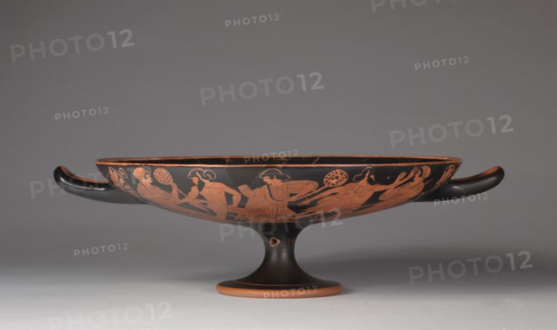 Drinking Cup (Kylix), c. 480 BC. Attributed to Douris (Greek). Earthenware with slip decoration; diameter: 29.6 cm (11 5/8 in.).