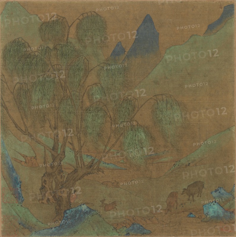 A Pastoral Scene, 1271-1368(?). China, Yuan dynasty (1271-1368) ?. Album leaf, ink and color on silk; overall: 20.2 x 18.8 cm (7 15/16 x 7 3/8 in.).