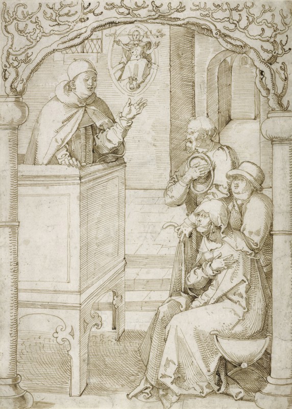 A Monk Preaching; Hans Baldung Grien, German, 1484,1485 - 1545, Germany; about 1505; Pen and brown ink and black chalk