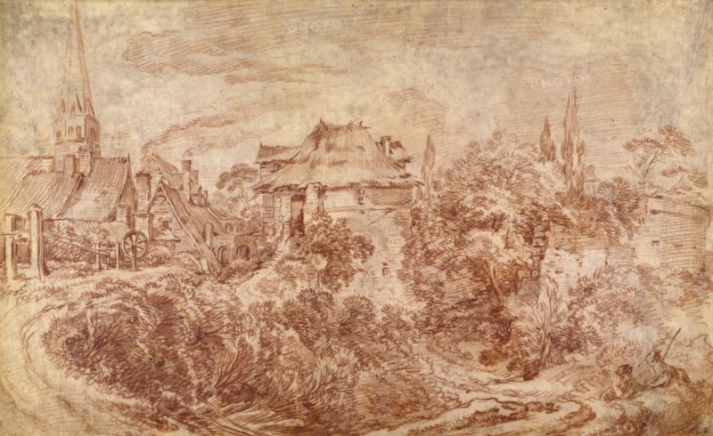 Landscape with Figures; François Boucher, French, 1703 - 1770, France; about 1726 - 1728; Red chalk on vellum; 30.5 × 49.2 cm