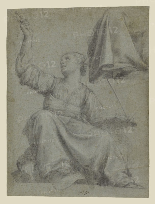 Papal Authority; Carlo Saraceni, Italian, about 1579 - 1620, 1616; Black chalk, heightened with white chalk on blue-green paper