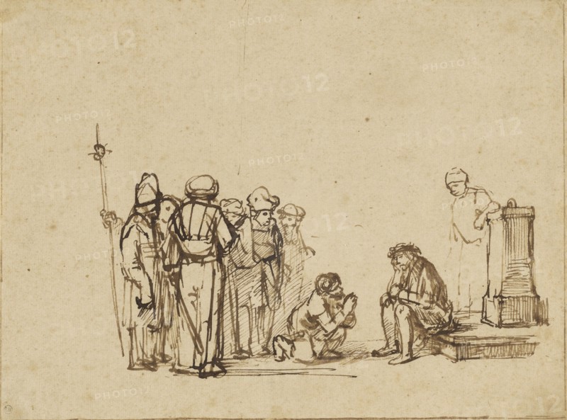 The Mocking of Christ; Rembrandt Pupil, active 1650s; about 1650 - 1655; Pen and brown ink; 18.1 x 24.6 cm, 7 1,8 x 9 11,16 in
