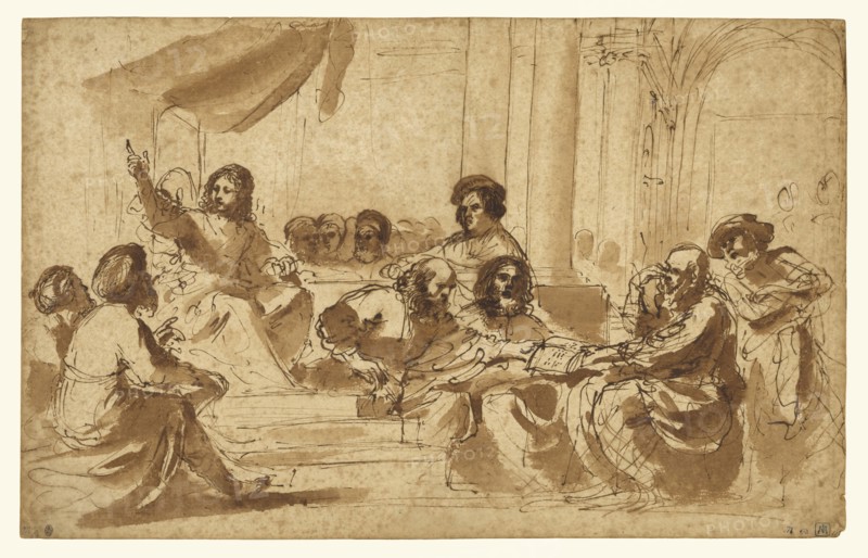 Christ Preaching in the Temple; Guercino, Giovanni Francesco Barbieri, Italian, Bolognese, 1591 - 1666, Italy; about 1625