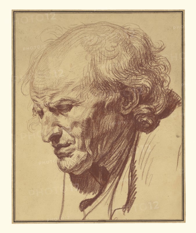 Study of the Head of an Old Man; Jean-Baptiste Greuze, French, 1725 - 1805, about 1755; Red chalk; 39.7 x 32.1 cm