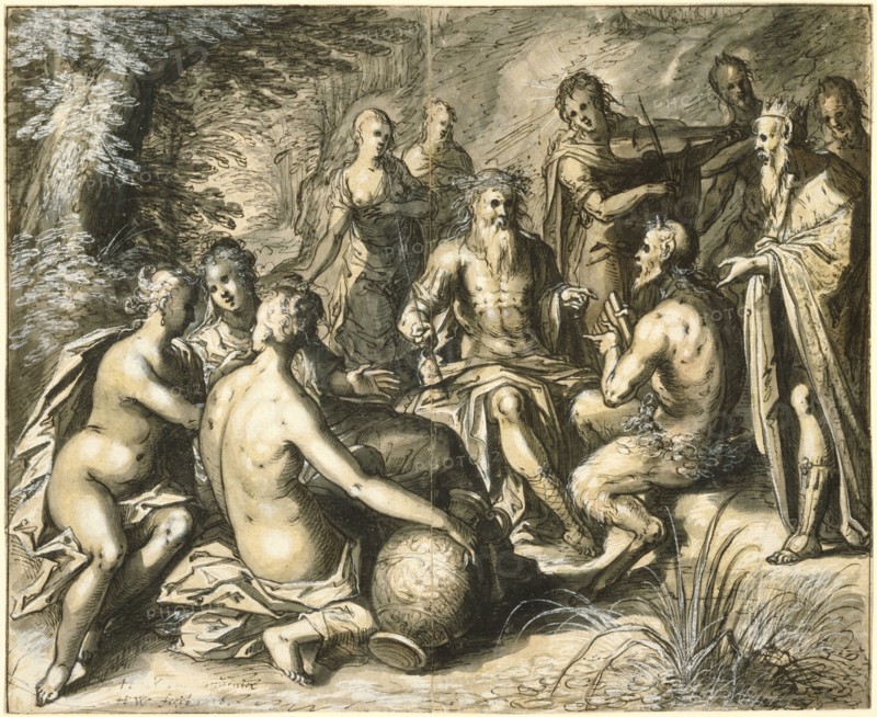 The Judgment of Midas; Hermann Weyer, German, 1596 - after 1621, 1616; Pen and black ink, black, ochre, reddish and gray washes