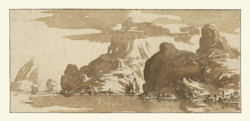 A View of Mountains across a Lake; Jacques Callot, French, 1592 - 1635, about 1632; Brush and brown wash over black chalk