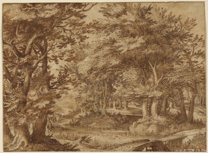 Forest Landscape with a Distant Castle; Denys van Alsloot, Flemish, 1570 - 1628, Netherlands; 1608; Pen and brown ink and brush