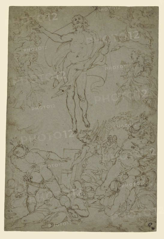 The Resurrection; Santi di Tito, Italian, 1536 - 1603, about 1568; Pen and brown ink over black chalk on blue paper