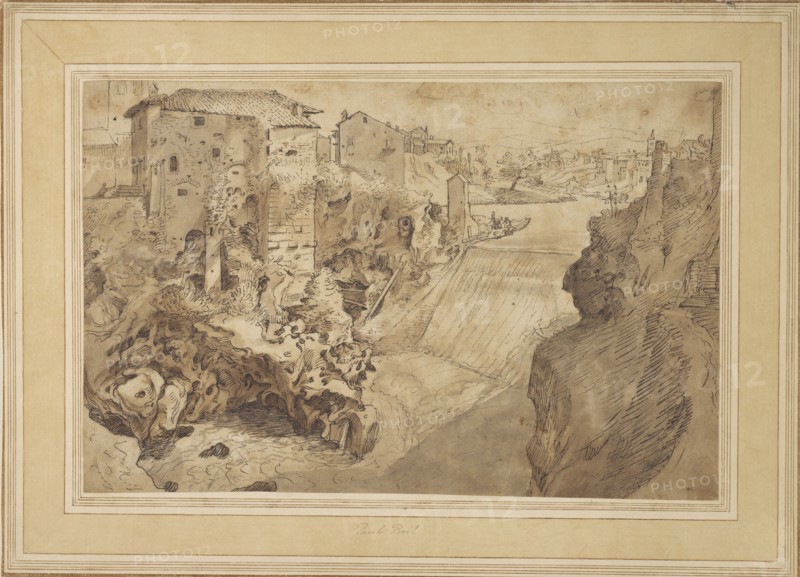 View of Tivoli; Sebastian Vrancx, Flemish, 1573 - 1647, France; about 1600; Black chalk, pen and brown ink, gray and brown wash