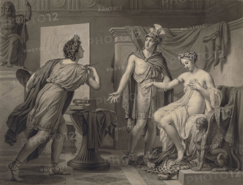 Alexander Ceding Campaspe to Apelles; Jérôme-Martin Langlois, French, 1778 - 1838, 1819; Black and white chalk, gray washes