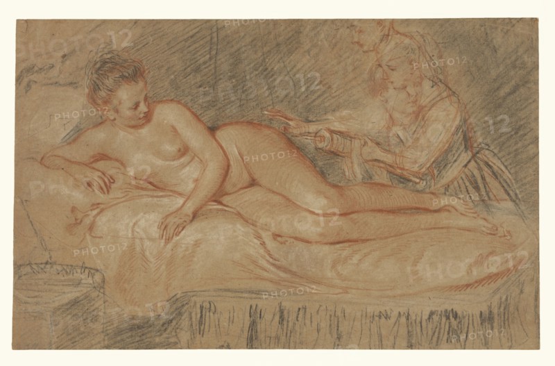 The Remedy; Jean-Antoine Watteau, French, 1684 - 1721, Paris, France; about 1716 - 1717; Red, black, and white chalk