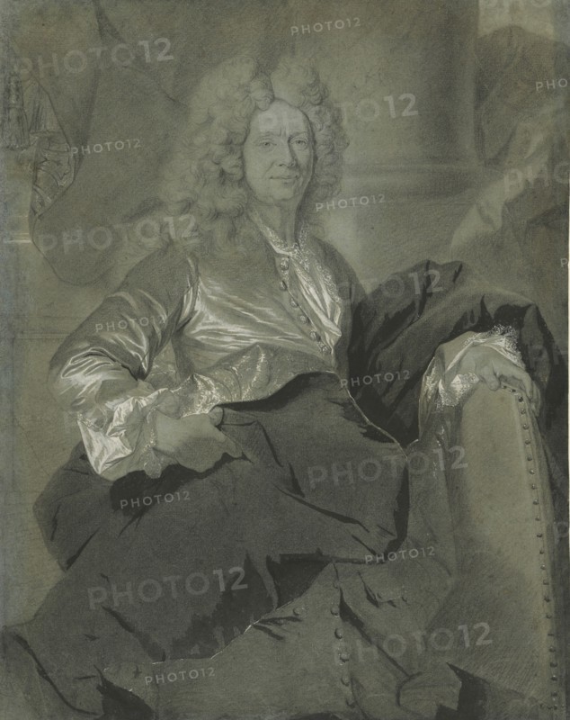 Portrait of a Man; Hyacinthe Rigaud, French, 1659 - 1743, about 1710 - 1720; Black chalk, brush with gray wash, heightened with