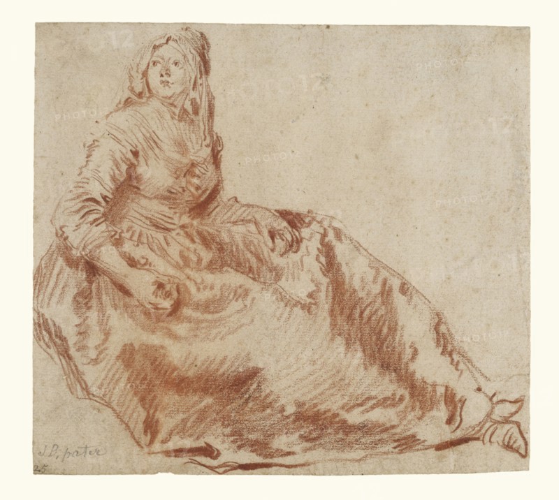 Study of a Seated Woman; Jean-Baptiste Pater, French, 1695 - 1736, about 1730; Red chalk on tan paper; 15.2 x 16.7 cm
