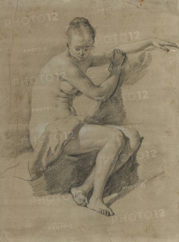Seated Female Nude; Adriaen van de Velde, Dutch, 1636 - 1672, Holland; about 1660 - 1670; Black chalk heightened with white