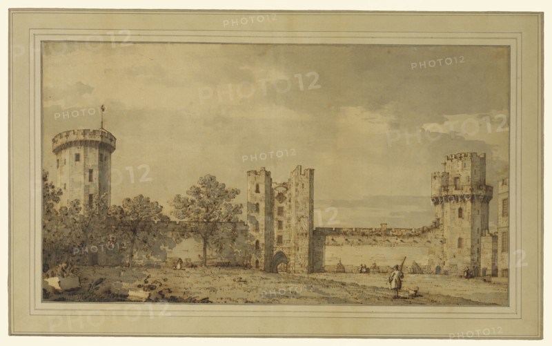 Warwick Castle: The East Front from the Courtyard; Canaletto, Giovanni Antonio Canal, Italian, 1697 - 1768, about 1748; Pen
