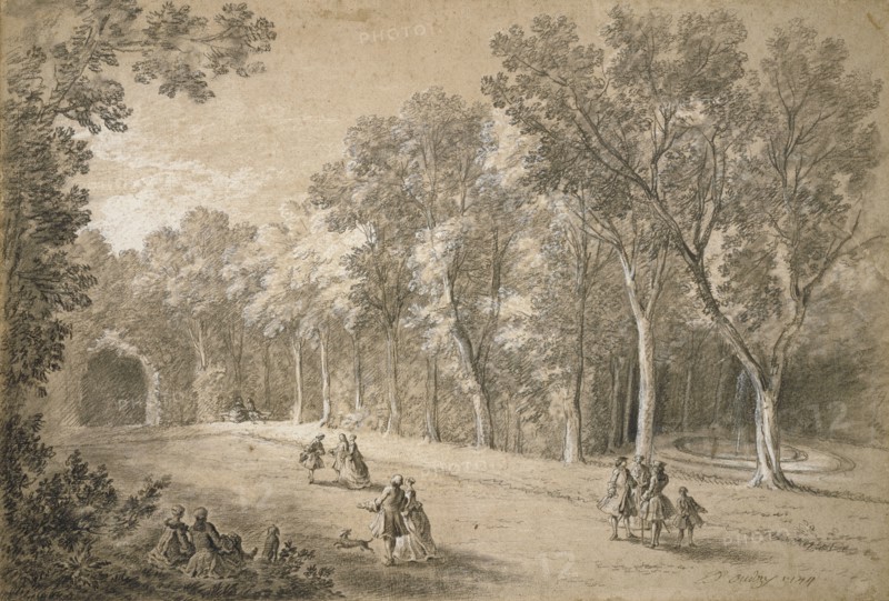 Park Scene; Jean-Baptiste Oudry, French, 1686 - 1755, 1744; Black and white chalk on tan paper; 35.1 × 51.4 cm