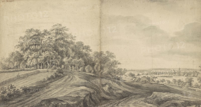 Landscape with Haymakers at the Left; Simon de Vlieger, Dutch, about 1600 - 1653, Netherlands; about 1640 - 1653; Black chalk