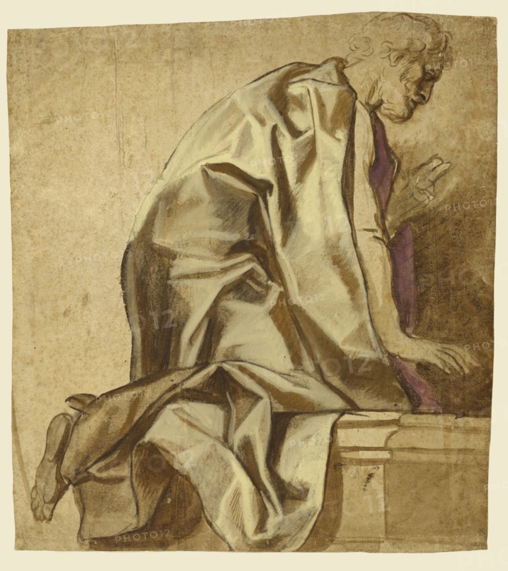 Man Kneeling, Facing Right, recto, Sketches of Figures, verso, Jacob Jordaens, Flemish, 1593 - 1678, about 1630 - 1635; Black