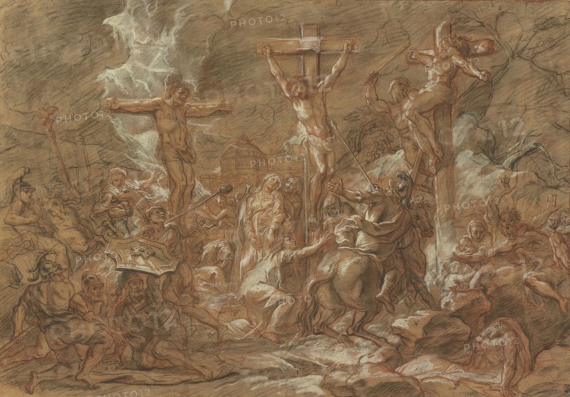 The Crucifixion; Antoine Coypel, French, 1661 - 1722, France; 1692; Red and black chalk with white gouache heightening