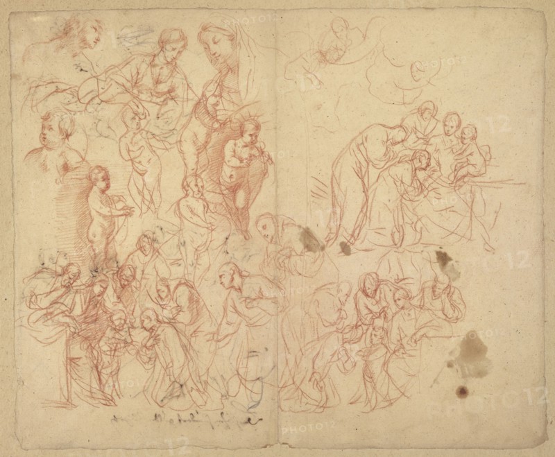 Figure Studies, recto, Figure Studies, verso, Karel Skréta, Bohemian, 1610 - 1674, about 1660; Red chalk, recto, red chalk