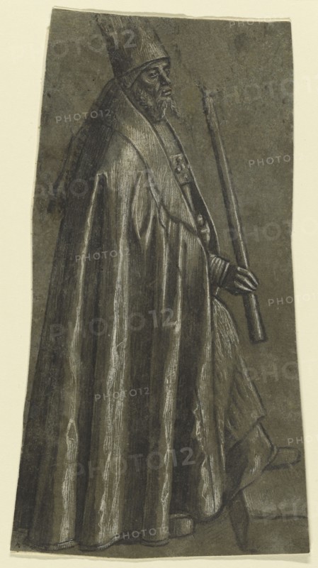 Bishop Holding a Candle, recto, Draped Legs, verso, Vittore Carpaccio, Italian, about 1460 - 1526, Italy; 1493; Brush