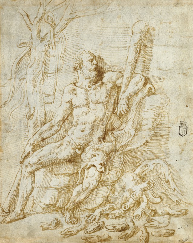 Hercules Resting after Killing the Hydra; Giulio Romano, Giulio Pippi, Italian, before 1499 - 1546, Italy; about 1535; Pen
