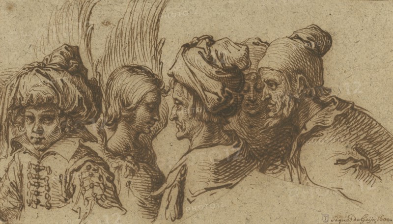 Bust of a Boy in a Turban, a Winged Angel, and Three Old Men; Jacques de Gheyn II, Dutch, 1565 - 1629, Netherlands; about 1600