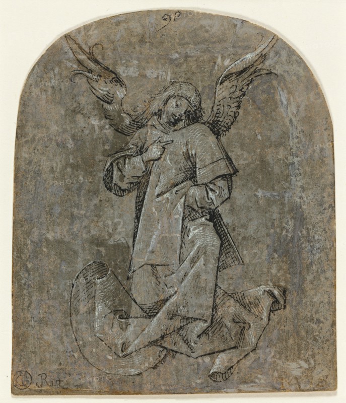 Study of an Angel; Mair von Landshut, German, about 1450 - 1504, Germany; 1498; Black ink and white tempera highlights on gray