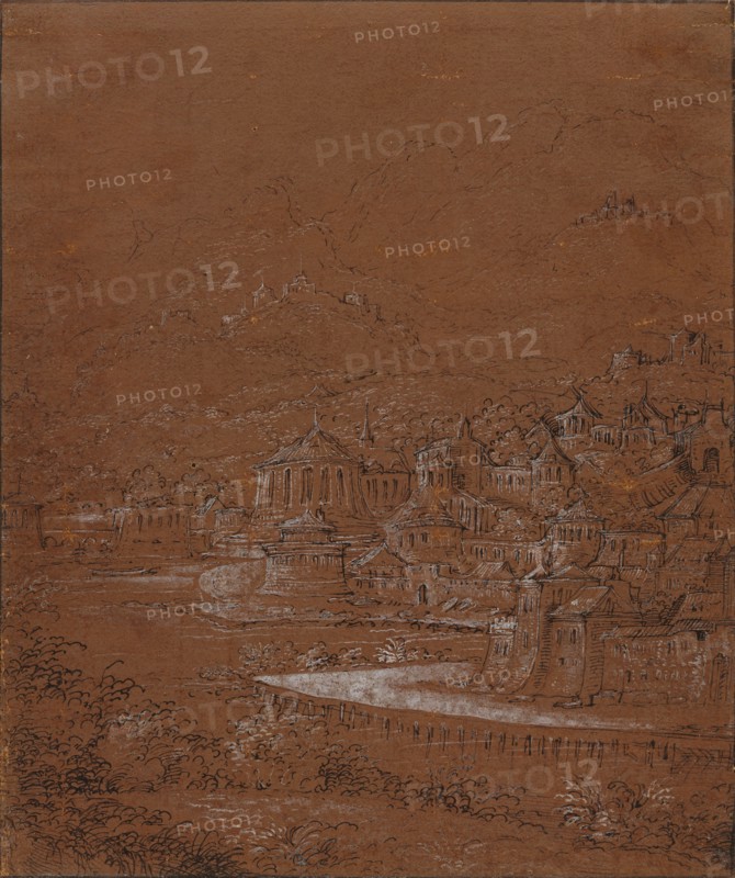 Mountain Landscape with an Imaginary City; Hanns Lautensack, German, about 1520 - 1564,1565, Germany; 1554 - 1555; Black ink