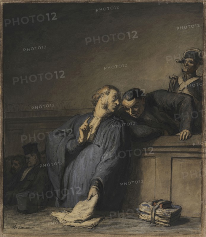 A Criminal Case; Honoré Daumier, French, 1808 - 1879, France; about 1865; Watercolor and gouache with pen and brown ink