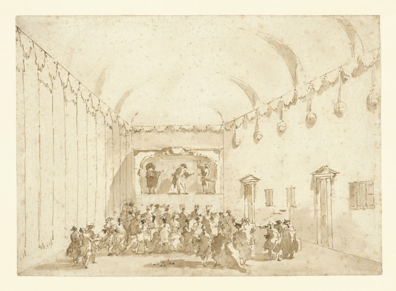 A Theatrical Performance; Francesco Guardi, Italian, 1712 - 1793, Italy; 1782; Pen and brown ink and brush with brown wash