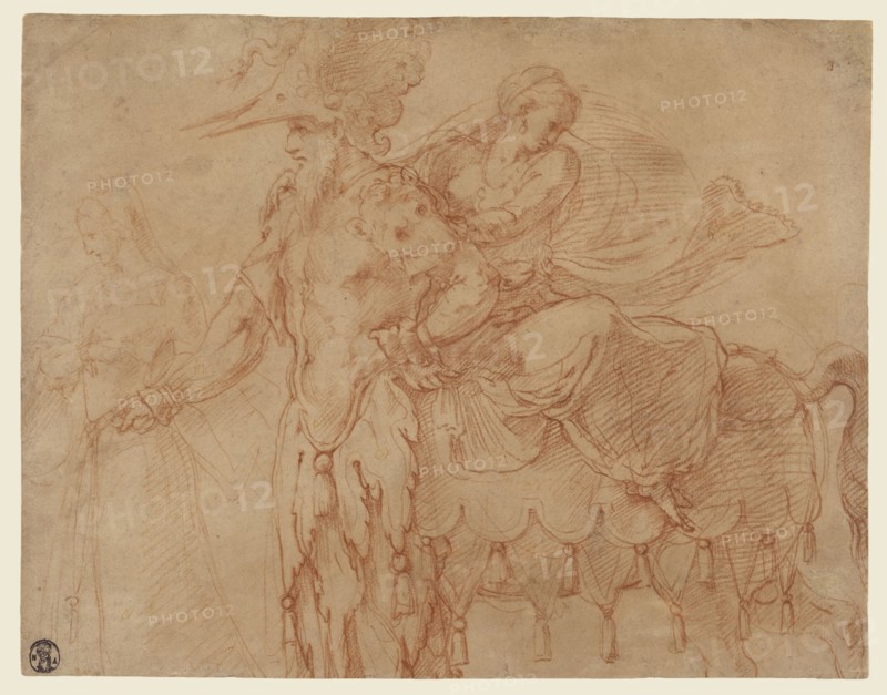 Centaur and Lapith; Francesco Primaticcio, Italian, 1504 - 1570, Italy; about 1540; Red chalk; 21.7 x 27.8 cm