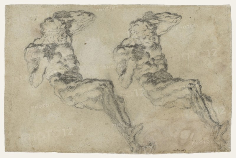 Studies of a Statuette of Atlas and a Figure Praying; Jacopo Tintoretto, Jacopo Robusti, Italian, 1518,1519 - 1594, Italy