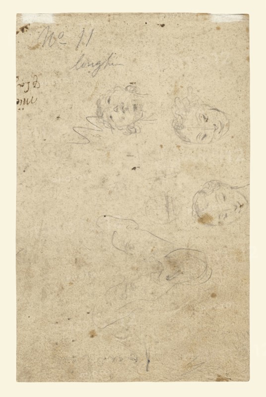 Standing Woman Holding a Muff Facing Right, recto, Studies of Heads, verso, Pietro Longhi, Italian, 1701 - 1785, Italy