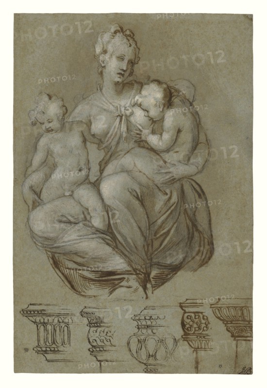 Charity and Studies of Entablatures, recto, Frieze of Putti, verso, Paolo Farinati, Italian, 1524 - 1606, Italy; about 1580