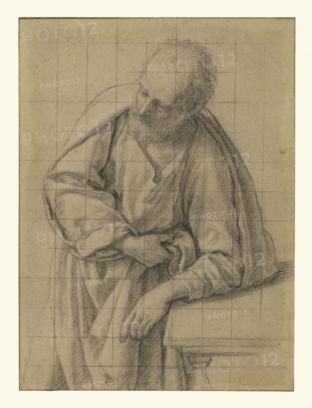 Saint Joseph Leaning on a Table; Sassoferrato, Giovanni Battista Salvi, Italian, 1609 - 1685, about 1650; Black chalk