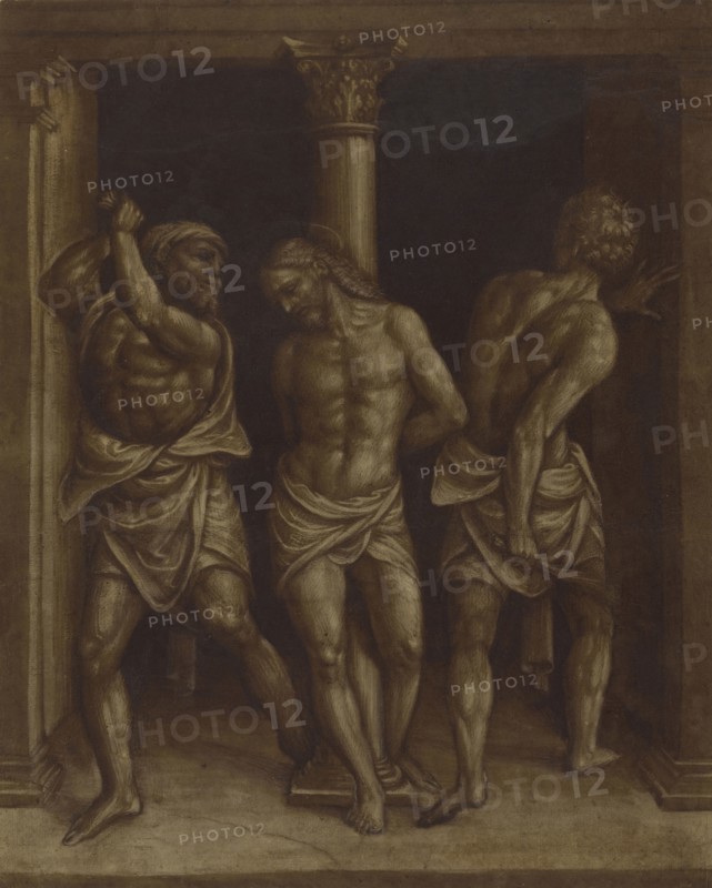 The Flagellation; Bernardino Lanino, Italian, 1509,1513 - 1581,1583, about 1550; Brown ink wash with white gouache on an oiled