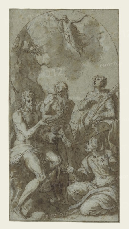 Christ the Savior above Saints John the Baptist, Jerome, Catherine, and Thomas; Giuseppe Porta, Giuseppe Salviati, Italian