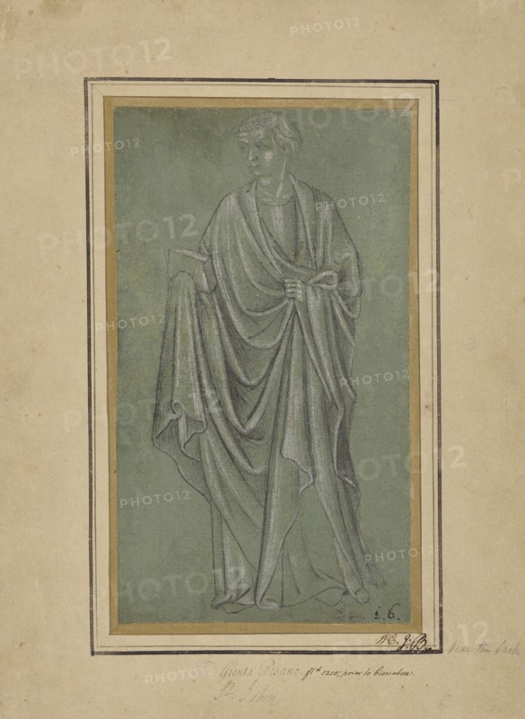 A Draped Figure Holding a Book; North or Central Italian School; about 1380; Point of the brush, heightened with white gouache