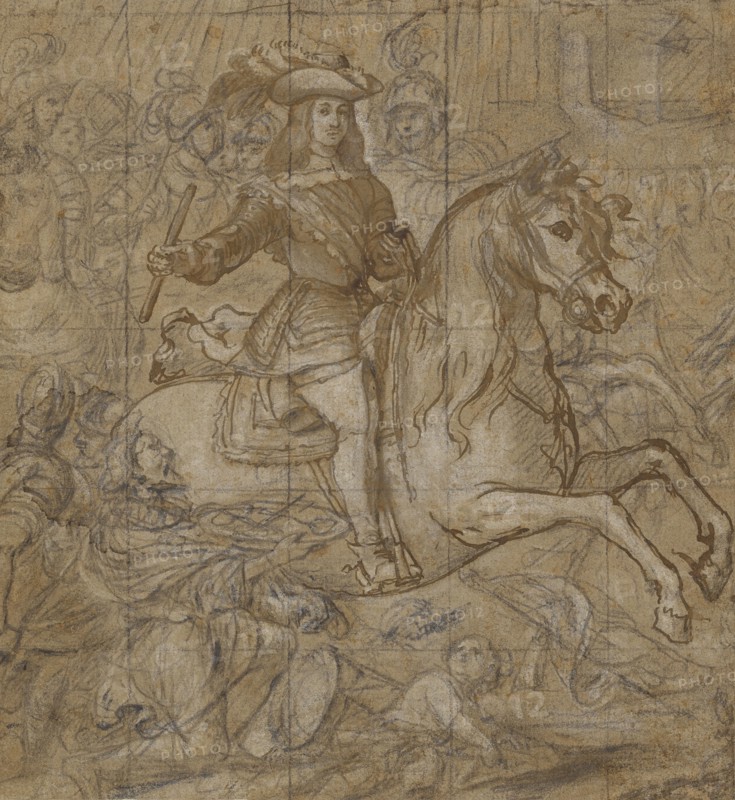 Equestrian Portrait of Don Juan José of Austria; José Ximénez Donoso, Spanish, about 1632 - 1690, about 1660 - 1680; Brown ink
