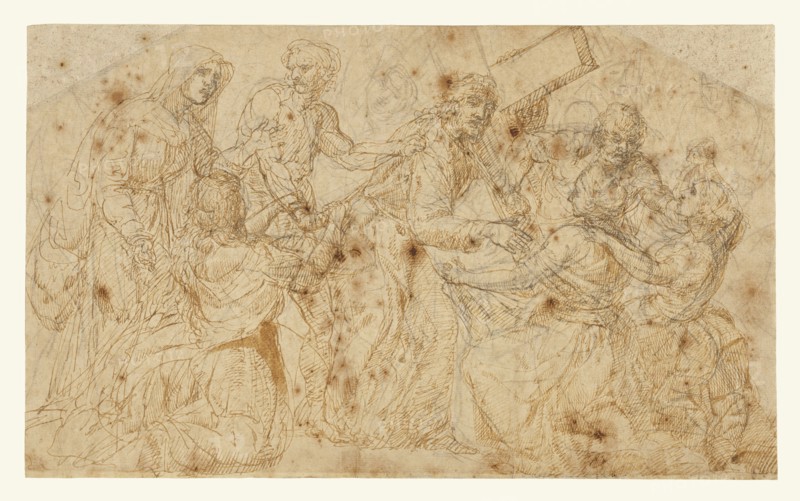 Christ Carrying the Cross; Juan de Juanes, Juan Maçip, Spanish, about 1510 - 1579, about 1560; Pen and brown ink and brown