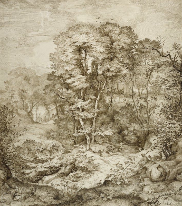 Landscape with Forest Chapel; Heinrich Johann Gärtner, German, 1828 - 1909, Germany; 1847; Pen and dark brown ink with graphite