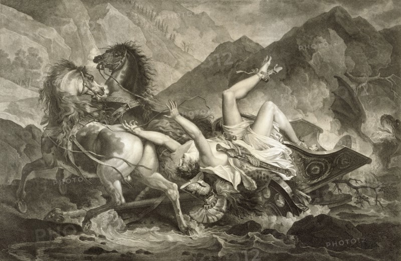 La Mort d'Hyppolite , The Death of Hyppolytus; Jean Godefroy, French, 1765 - 1848, about 1808; Engraving; 67.8 x 93.3 cm